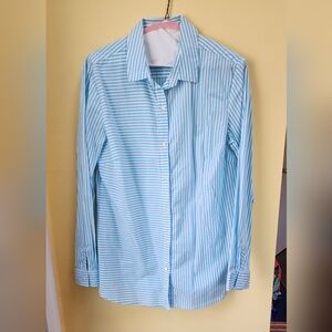 J. McLaughlin Large Blue and White Stripe Button Down Shirt Women's Large Top